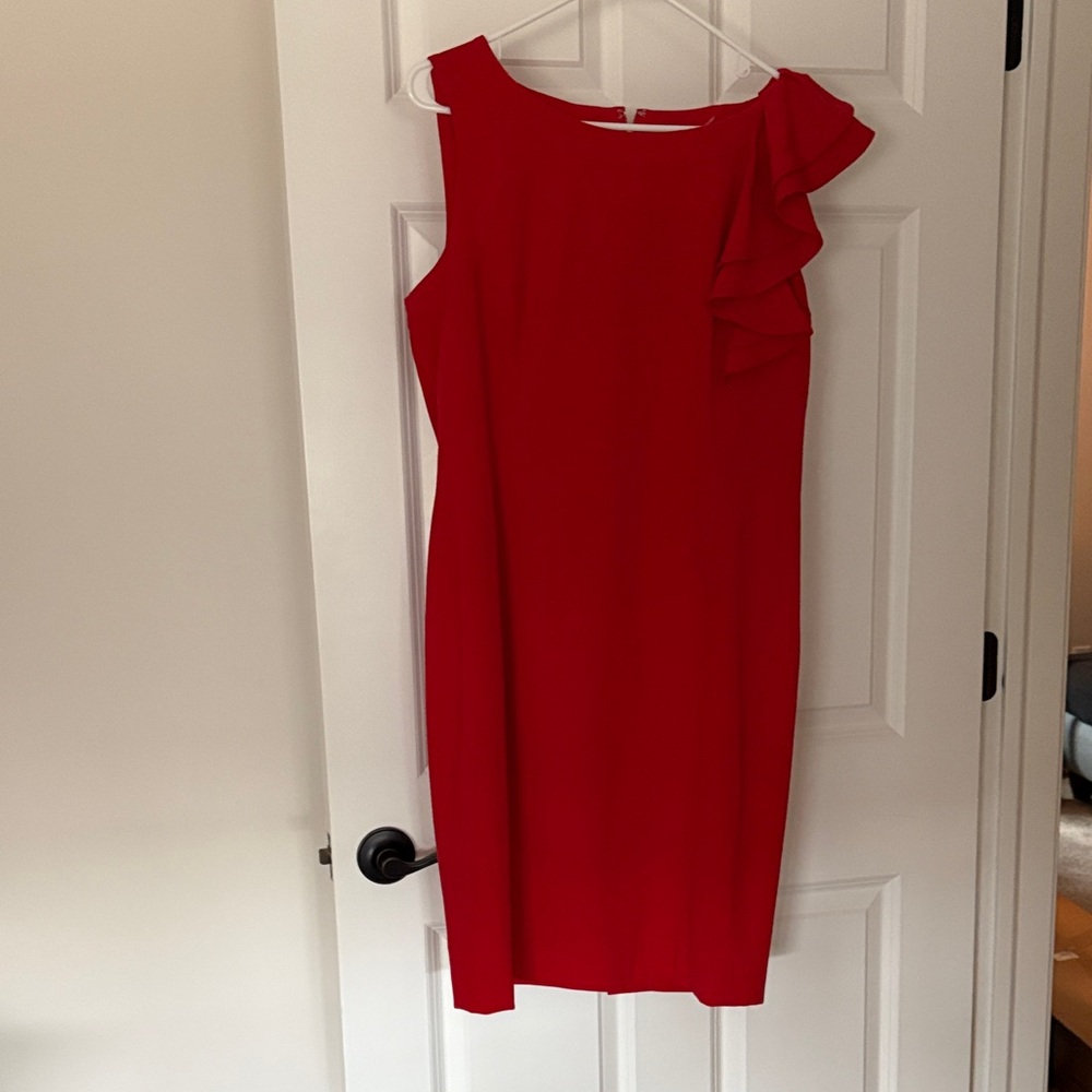Calvin Klein One Shoulder Scarlet Dress
